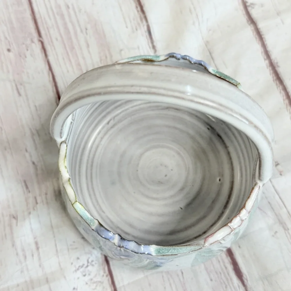 Priscilla Eggen Pottery Basket Spring Botanical Glazed Art Gift Collectible